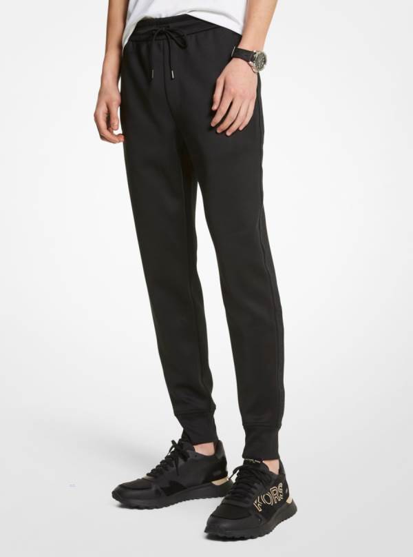 Panske Jogger Nohavice Michael Kors Logo Tape Scuba Čierne - Oblecenie Michael Kors Levně | GVADQ-1439